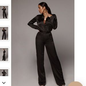 Black high waist silk pants